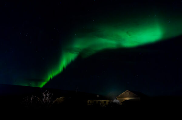 Iceland, Northern Lights (Aurora Borealis) Above Farmhouse