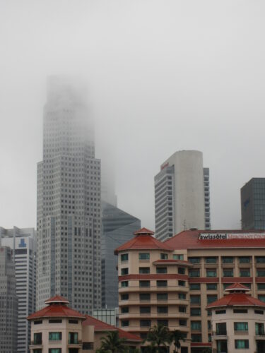 Singapore, Skyscraper In Fog